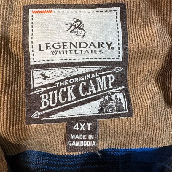 Legendary Whitetails Buck Camp Flannel Shirt Blue Plaid 4XT Cotton Long Sleeve - Picture 4 of 5
